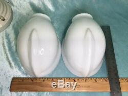 Pair Of Art Deco Paulding Porcelain Wall Light Sconce Fixtures Milk Glass Shade