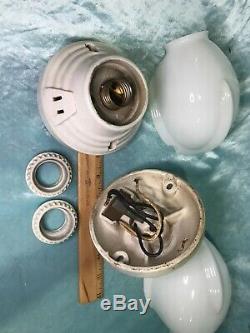 Pair Of Art Deco Paulding Porcelain Wall Light Sconce Fixtures Milk Glass Shade