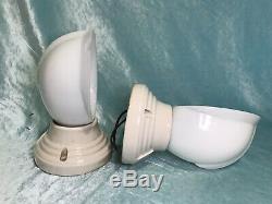 Pair Of Art Deco Paulding Porcelain Wall Light Sconce Fixtures Milk Glass Shade