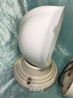 Pair Of Art Deco Paulding Porcelain Wall Light Sconce Fixtures Milk Glass Shade