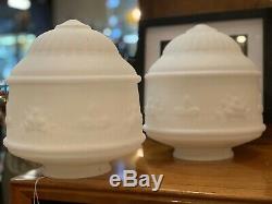 Pair Of Art Nouvea Frosted Milk Glass Shades Excellent 1900's Originals