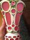 Pair Of Bohemian Czech Cased Milk Glass Vase White Overlay Cut To Cranberry 10