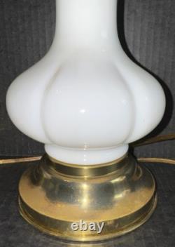 Pair Of Mid Century Opaque White Milk Glass Table Lamps Brass Accent 20