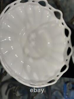 Pair Of Pitman Dreitzer Colony Lace Milk Glass Pedestal Cake Stand & Plate