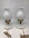 Pair Of Vintage White Hobnail Hurricane Lamps Milk Glass Beautiful- 11.5 In