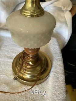 Pair Of Vintage Electric Hurricane Lamp HOBNAIL Fenton WHITE MILK GLASS 20