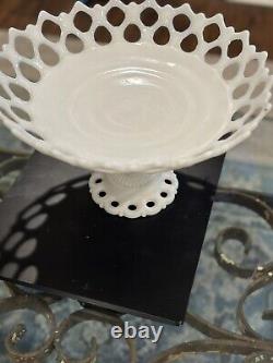 Pair Of Westmoreland White Milk Glass Doric Lace Pedestal Compote Cake Plate
