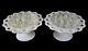 Pair Open Lace Milk Glass Rose Bowls With Clear Frogs U. S. Mid 20th Century