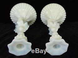 Pair PORTIEUX French Milk Glass SIRENE Candleholders, Rare Antique Form, c. 1933