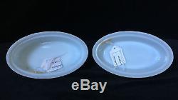 Pair SALMON Rare Antique Milk Glass Covered Dishes in White Early 20thC Flaccus