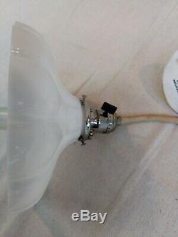 Pair Translucent White Antique Milk Glass Shade Pendant Lights by Rejuvenation
