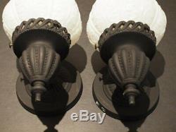 Pair Vintage Milk Glass Wall Sconce Globes Fixtures
