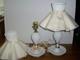 Pair White Milk Glass Hobnail Table Lamps & Shades Ivory & White Vintage 12