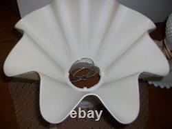 Pair White Milk Glass Hobnail Table Lamps & Shades Ivory & White Vintage 12