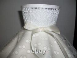 Pair White Milk Glass Hobnail Table Lamps & Shades Ivory & White Vintage 12