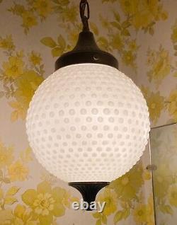 Pair of Swag Lamps Vintage Hobnail Milk Glass Orbs Ceiling Fixture