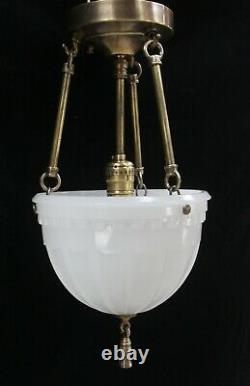Pair of Victorian Fluted Milk Glass Vestibule Pendant Lights