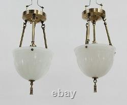 Pair of Victorian Fluted Milk Glass Vestibule Pendant Lights