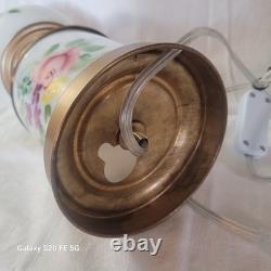 Pair of vintage lamps with milk glass and hand-painted flowers