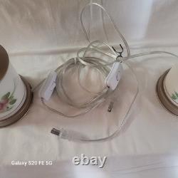 Pair of vintage lamps with milk glass and hand-painted flowers