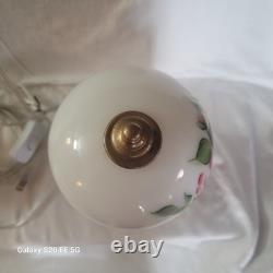 Pair of vintage lamps with milk glass and hand-painted flowers