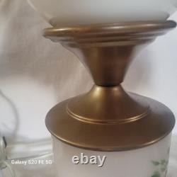 Pair of vintage lamps with milk glass and hand-painted flowers