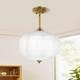 Pandaluna 15in White Milk Glass Vintage Semi Flush Ceiling Brass Led Chandelier