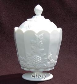 Paneled Grape White Milk Glass CANISTER, Biscuit Barrel Westmoreland Vtg