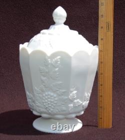 Paneled Grape White Milk Glass CANISTER, Biscuit Barrel Westmoreland Vtg