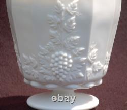 Paneled Grape White Milk Glass CANISTER, Biscuit Barrel Westmoreland Vtg