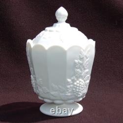 Paneled Grape White Milk Glass CANISTER, Biscuit Barrel Westmoreland Vtg
