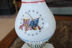 Patriotic Vintage Milk Glass Lamp, Fourth of July Decor Lamp, Bedside Table Lamp