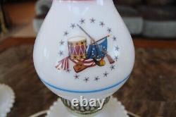 Patriotic Vintage Milk Glass Lamp, Fourth of July Decor Lamp, Bedside Table Lamp