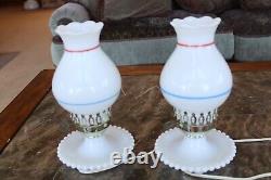 Patriotic Vintage Milk Glass Lamp, Fourth of July Decor Lamp, Bedside Table Lamp