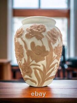 Phoenix Consolidated Glass Poppy Vase White Milk Glass Brown Sculpted 10.5 READ