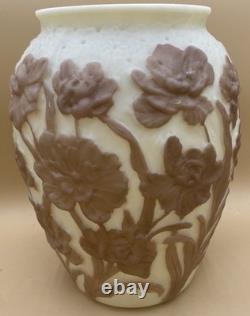 Phoenix Consolidated Glass Poppy Vase White Milk Glass Brown Sculpted 10.5 READ