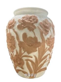 Phoenix Consolidated Glass Poppy Vase White Milk Glass Brown Sculpted 10.5 READ