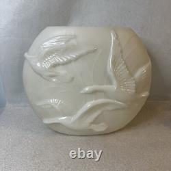 Phoenix Glass Company White Milk Glass Pillow Vase with Geese in Flight c1930s
