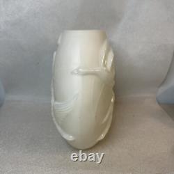 Phoenix Glass Company White Milk Glass Pillow Vase with Geese in Flight c1930s
