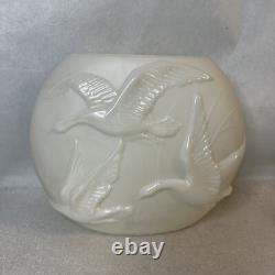 Phoenix Glass Company White Milk Glass Pillow Vase with Geese in Flight c1930s