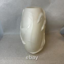 Phoenix Glass Company White Milk Glass Pillow Vase with Geese in Flight c1930s