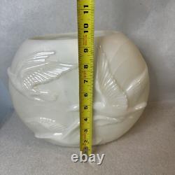 Phoenix Glass Company White Milk Glass Pillow Vase with Geese in Flight c1930s