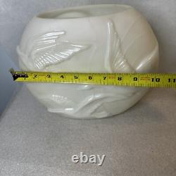Phoenix Glass Company White Milk Glass Pillow Vase with Geese in Flight c1930s