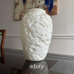 Phoenix Satin Milk Glass Dogwood Vase Molded Flowers 30's 40's