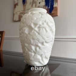 Phoenix Satin Milk Glass Dogwood Vase Molded Flowers 30's 40's