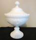Portieux Vallerysthal Chimeres Pedestal Compote W Lid White Opaline Glass Dragon