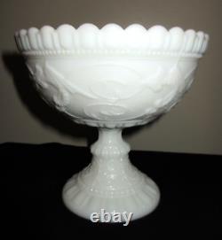 Portieux Vallerysthal Chimeres Pedestal Compote w Lid White Opaline Glass Dragon