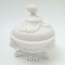 Portieux Vallerysthal French Milk Glass Argonaut Shell Dolphin Lidded Dish