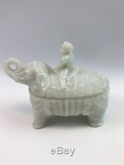 Portieux Vallerysthal Milkglass Elephant with Rider Covered Dish