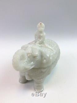 Portieux Vallerysthal Milkglass Elephant with Rider Covered Dish